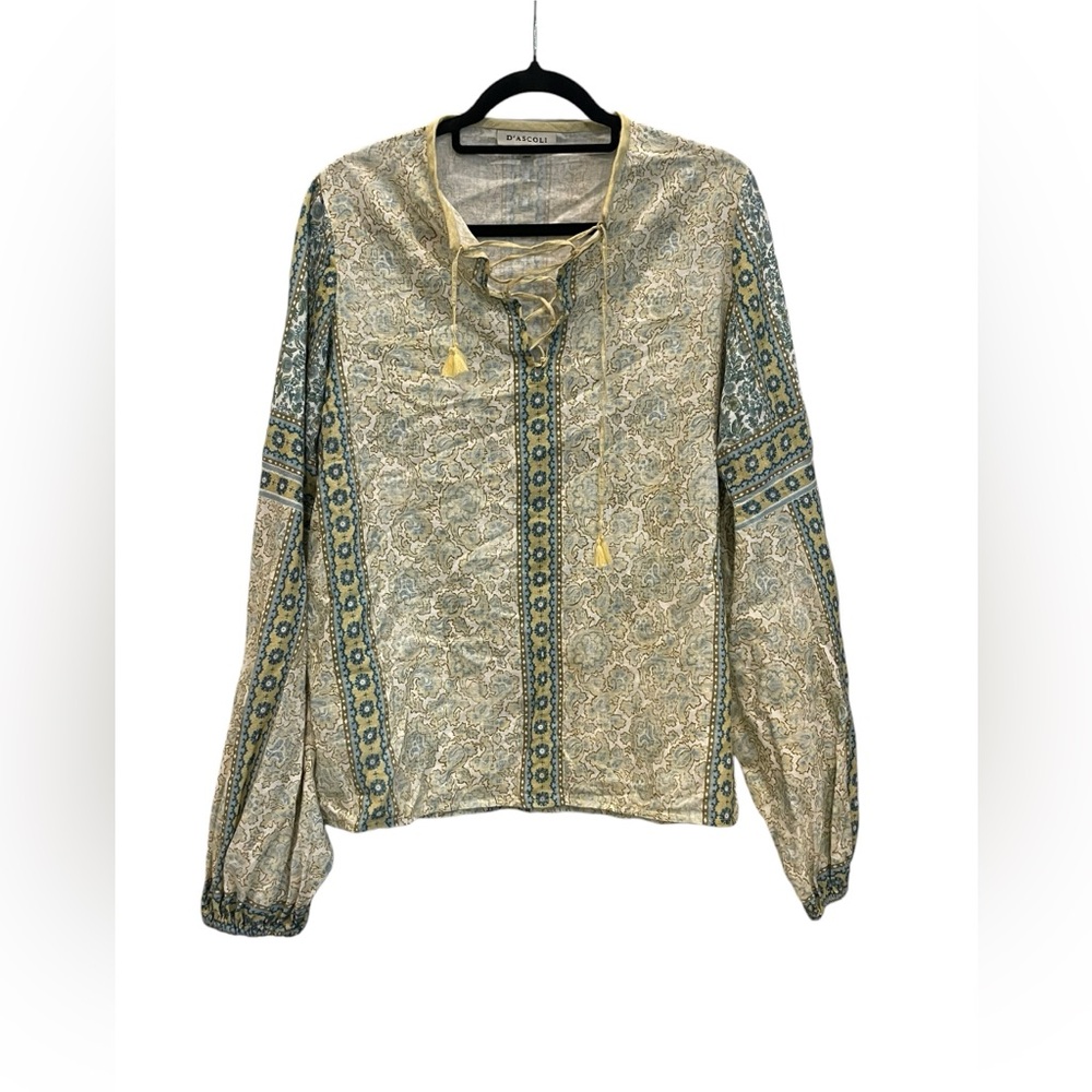 D’ascoli Zora khadi peasant sleeve lace up blouse Size:L